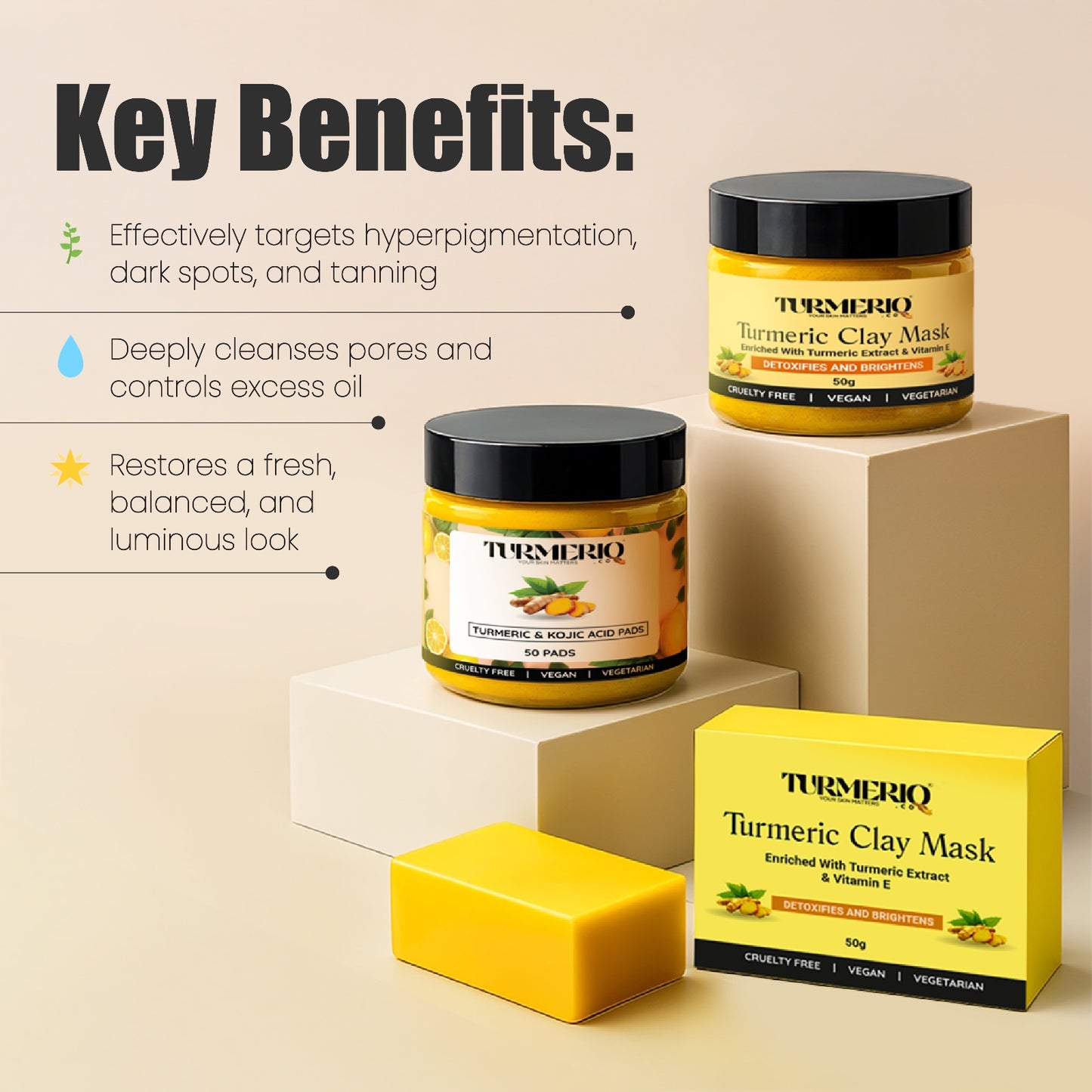 Turmeric & Kojic Brightening Trio: Dark Spot Removal & Radiant Skin Kit