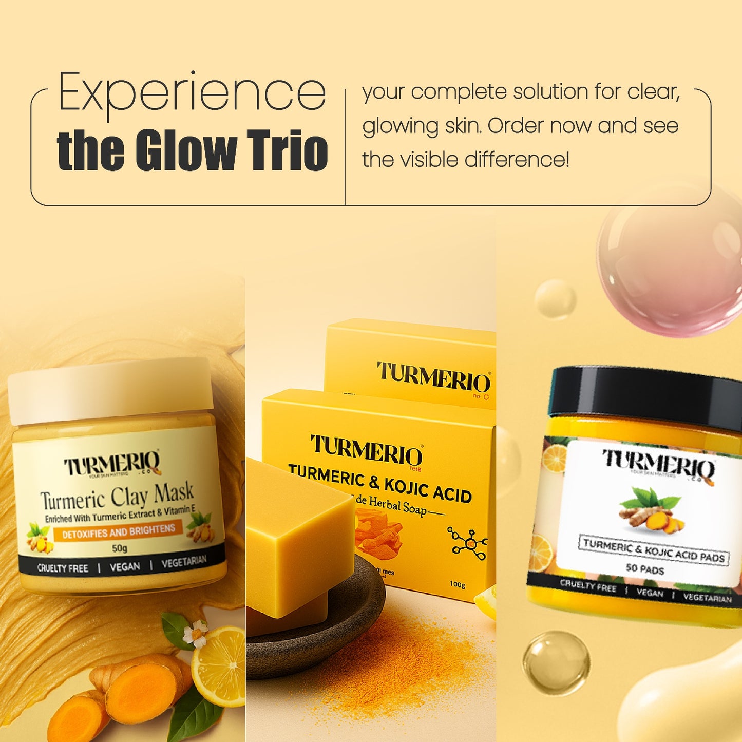 Turmeric & Kojic Brightening Trio: Dark Spot Removal & Radiant Skin Kit