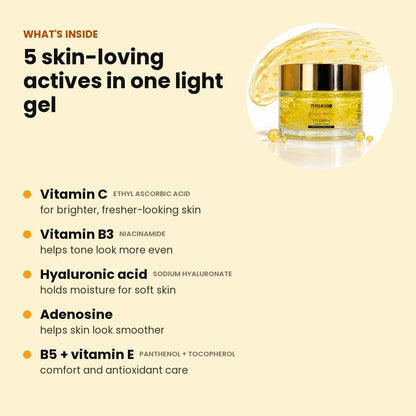 What's inside: vitamin C, niacinamide, hyaluronic acid, adenosine, B5 and vitamin E