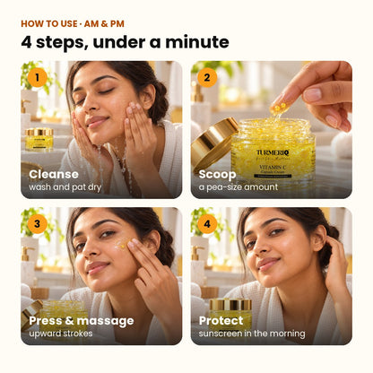 How to use in 4 steps: cleanse, scoop, press and massage, protect